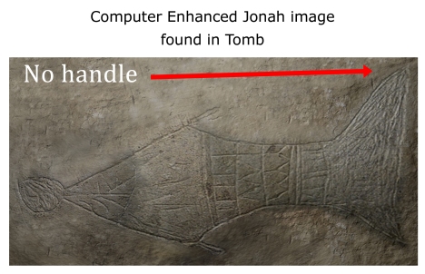 Image 13 from the thejesusdiscovery.org website, captioned "Computer Enhanced Jonah image found in Tomb." Note the handle visible in the "Fish in the margins" Image 16 is not reproduced in this image, and is cropped where the handle would be.