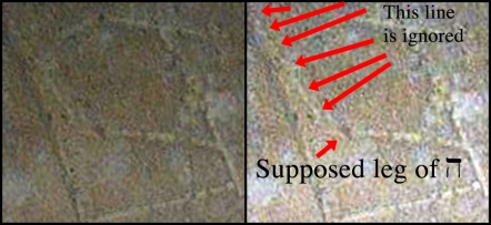 Side-by-side of an ignored line to the left of the left leg of the supposed 'heh'. (Original image: http://thejesusdiscovery.org/press-kit-photos/?wppa-album=3&wppa-photo=15&wppa-occur=1)